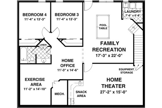 Floor Plan - Lower Floor for Country House Plan #56-621 - 2 bed, 2.5 bath