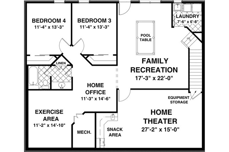 House Blueprint - Floor Plan - Lower Floor for Country House Plan #56-621 - 2 bed, 2.5 bath