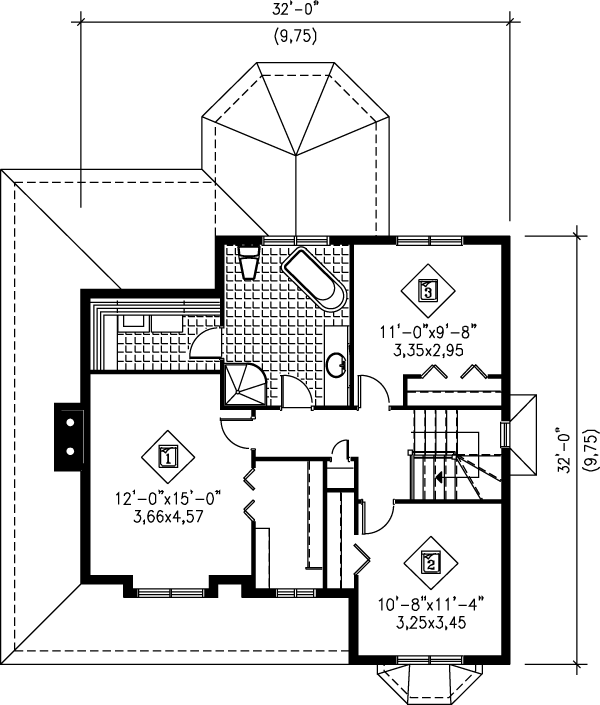House Design - Floor Plan - Upper Floor for Country House Plan #25-2004 - 3 bed, 1.5 bath