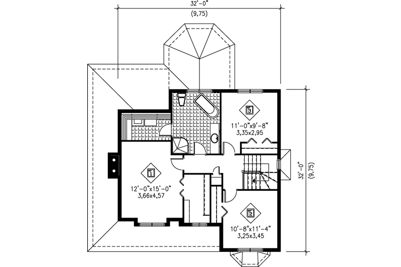 House Design - Floor Plan - Upper Floor for Country House Plan #25-2004 - 3 bed, 1.5 bath