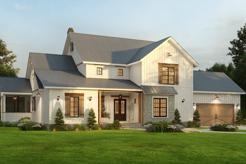 Architectural House Design - Exterior - Front Elevation 3 for Farmhouse House Plan #54-572 - 4 bed, 4.5 bath