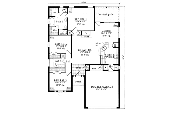 Floor Plan - Main Floor for Traditional House Plan #42-158 - 3 bed, 2 bath