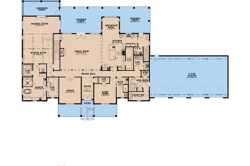 House Design - Floor Plan - Main Floor for Farmhouse House Plan #923-429 - 5 bed, 6.5 bath