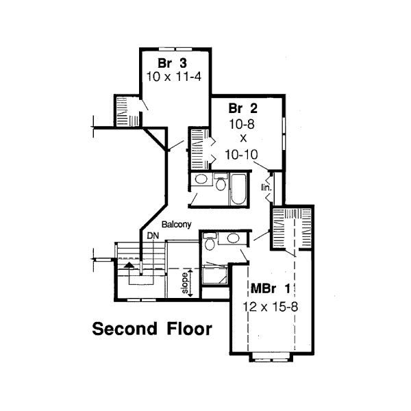 Floor Plan - Upper Floor for Traditional House Plan #312-794 - 3 bed, 2.5 bath