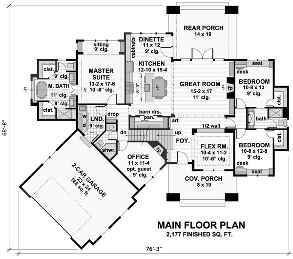 Architectural House Design - Craftsman Floor Plan - Main Floor Plan #51-571