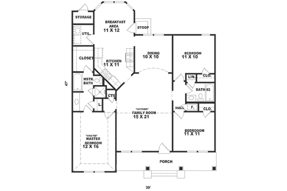 Floor Plan - Main Floor for Southern House Plan #81-221 - 3 bed, 2 bath