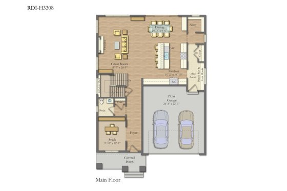 Floor Plan - Main Floor for Craftsman House Plan #1057-45 - 4 bed, 4.5 bath