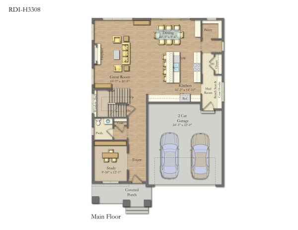 Floor Plan - Main Floor for Craftsman House Plan #1057-45 - 4 bed, 4.5 bath