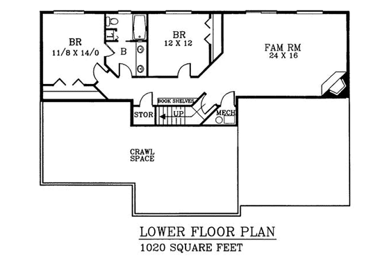 Floor Plan - Lower Floor for Craftsman House Plan #53-300 - 4 bed, 3 bath