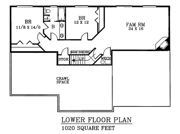 Floor Plan - Lower Floor for Craftsman House Plan #53-300 - 4 bed, 3 bath