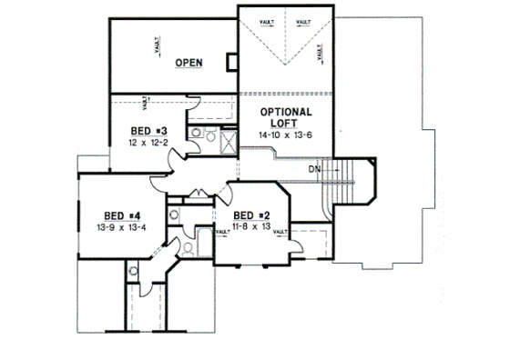 Floor Plan - Upper Floor for Traditional House Plan #67-540 - 4 bed, 3.5 bath