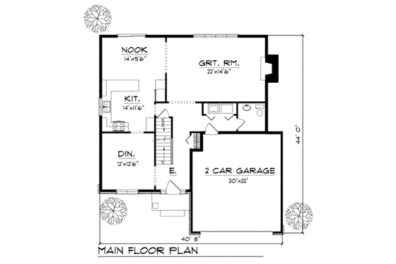 Floor Plan - Main Floor for Traditional House Plan #70-303 - 4 bed, 3 bath