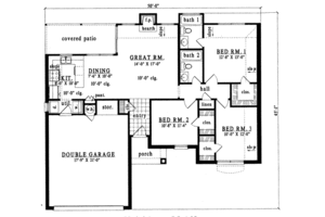 Floor Plan - Main Floor for Traditional House Plan #42-222 - 3 bed, 2 bath