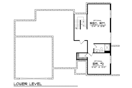 Floor Plan - Lower Floor for Traditional House Plan #70-143 - 2 bed, 2 bath