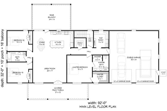 Floor Plan - Main Floor for Barndominium House Plan #932-1057 - 3 bed, 2 bath