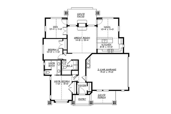 Floor Plan - Main Floor for Craftsman House Plan #132-194 - 2 bed, 2 bath