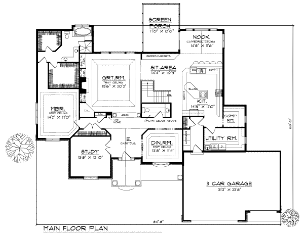 Architectural House Design - European Floor Plan - Main Floor Plan #70-451