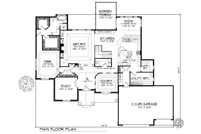Home Plan - Floor Plan - Main Floor for European House Plan #70-451 - 4 bed, 3.5 bath
