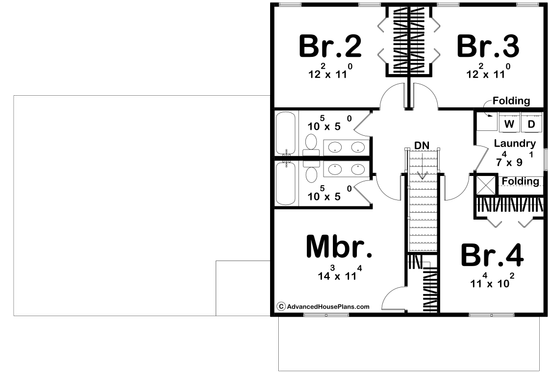 Floor Plan - Upper Floor for Farmhouse House Plan #455-687 - 4 bed, 2.5 bath