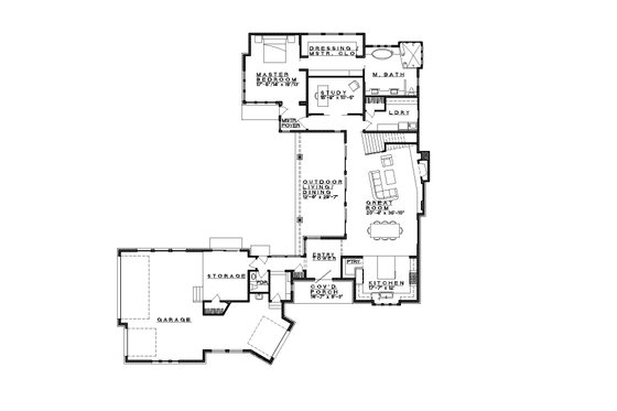 Floor Plan - Main Floor for Prairie House Plan #935-23 - 3 bed, 3.5 bath
