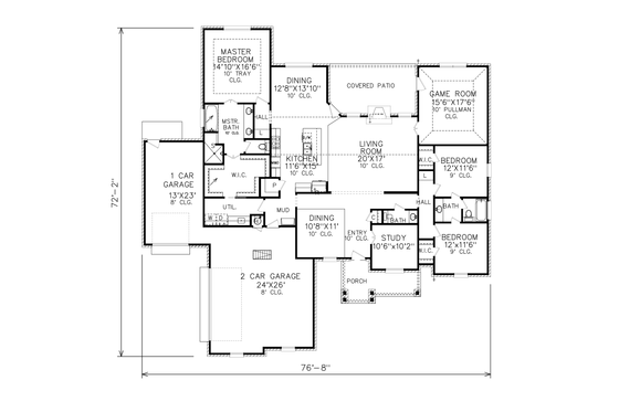 Floor Plan - Main Floor for Craftsman House Plan #65-538 - 3 bed, 2.5 bath