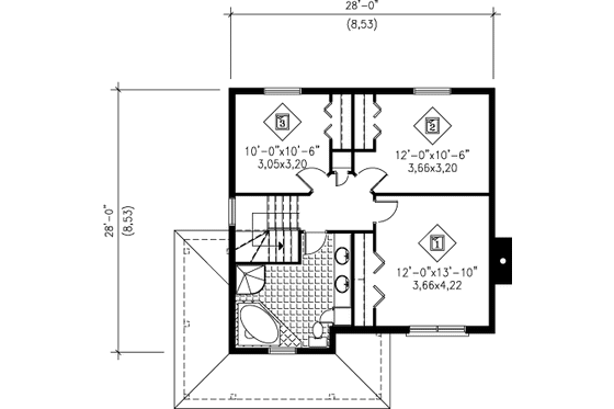 Floor Plan - Upper Floor for European House Plan #25-4164 - 3 bed, 1.5 bath