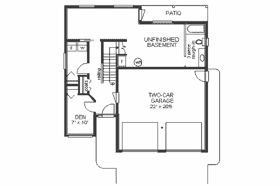 Floor Plan - Lower Floor for European House Plan #18-227 - 3 bed, 1.5 bath