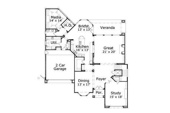 Floor Plan - Main Floor for European House Plan #411-215 - 2 bed, 2 bath
