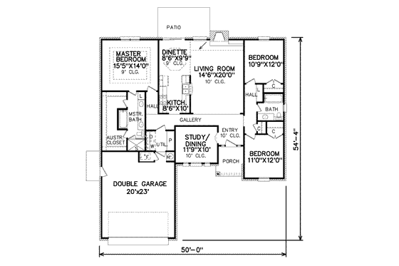 Floor Plan - Main Floor for Traditional House Plan #65-173 - 3 bed, 2 bath