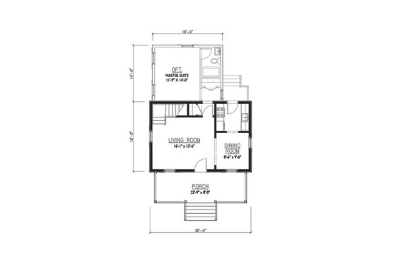 Floor Plan - Main Floor for Cottage House Plan #514-13 - 2 bed, 1 bath