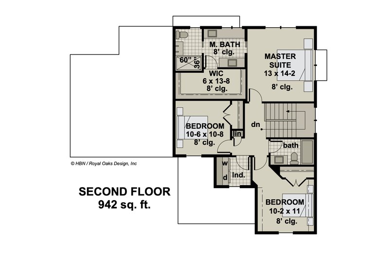Architectural House Design - Floor Plan - Upper Floor for Craftsman House Plan #51-1193 - 3 bed, 2.5 bath