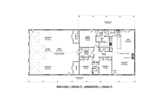 Floor Plan - Main Floor for Barndominium House Plan #1084-13 - 3 bed, 2.5 bath
