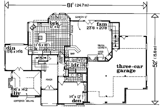 Floor Plan - Main Floor for Traditional House Plan #47-607 - 4 bed, 4 bath