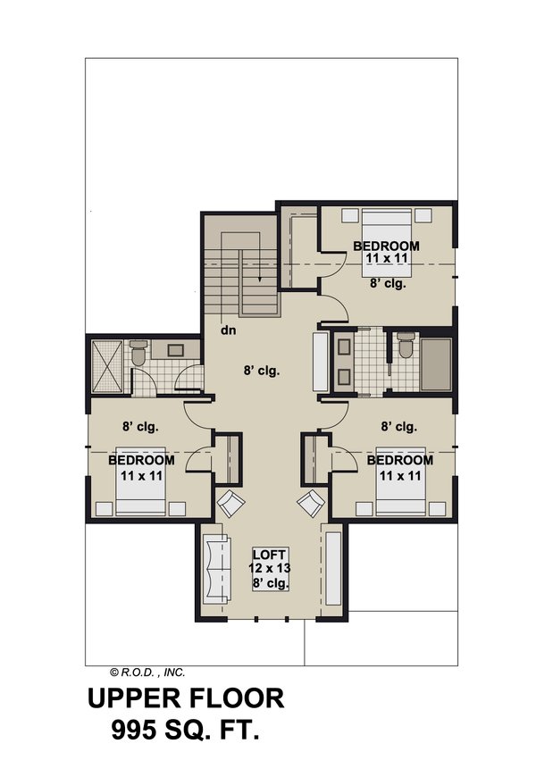 Farmhouse Floor Plan - Upper Floor Plan #51-1342