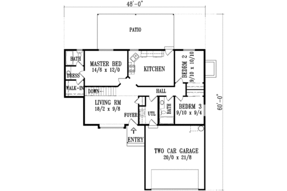 Floor Plan - Main Floor for Traditional House Plan #1-1064 - 3 bed, 2 bath