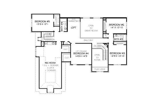 Floor Plan - Upper Floor for European House Plan #424-365 - 6 bed, 4 bath