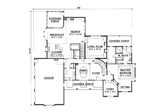 Floor Plan - Main Floor for Traditional House Plan #67-460 - 3 bed, 3.5 bath