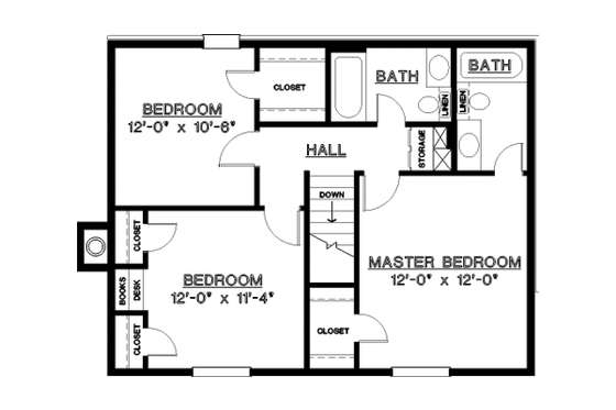 Floor Plan - Upper Floor for Country House Plan #45-289 - 3 bed, 2.5 bath