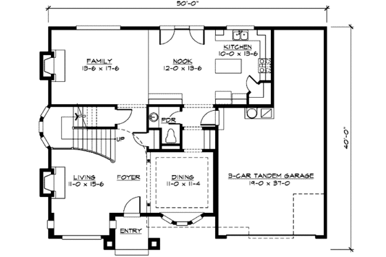Floor Plan - Main Floor for Traditional House Plan #132-116 - 4 bed, 2.5 bath