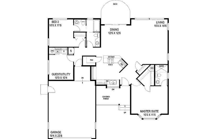 House Plan Design - Floor Plan - Main Floor for Ranch House Plan #60-144 - 2 bed, 2.5 bath