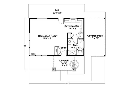Floor Plan - Main Floor for Cottage House Plan #124-1221, 1 bath