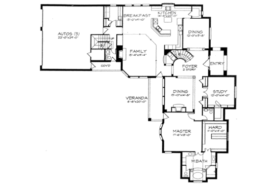 Floor Plan - Main Floor for European House Plan #141-113 - 4 bed, 4.5 bath