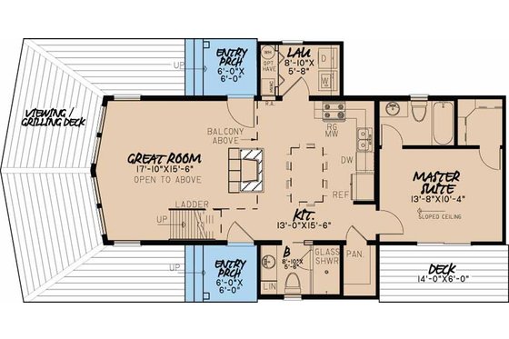 Floor Plan - Main Floor for Contemporary House Plan #17-3377 - 2 bed, 2 bath
