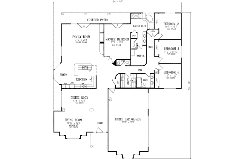 Home Plan - Floor Plan - Main Floor for Adobe / Southwestern House Plan #1-672 - 4 bed, 2 bath