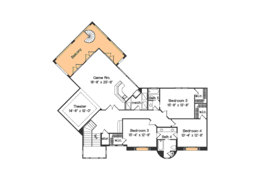 Floor Plan - Upper Floor for Mediterranean House Plan #135-186 - 5 bed, 5.5 bath
