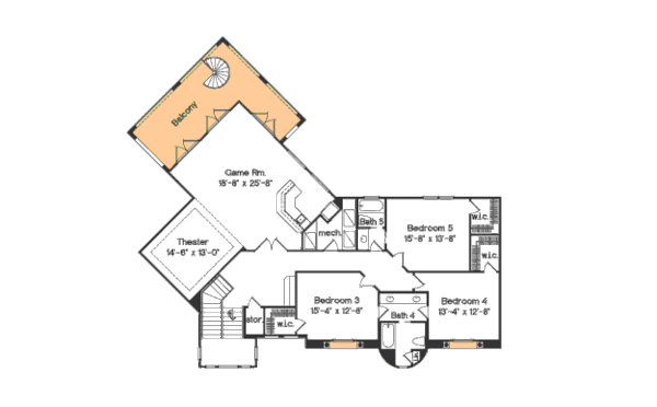 Mediterranean Floor Plan - Upper Floor Plan #135-186