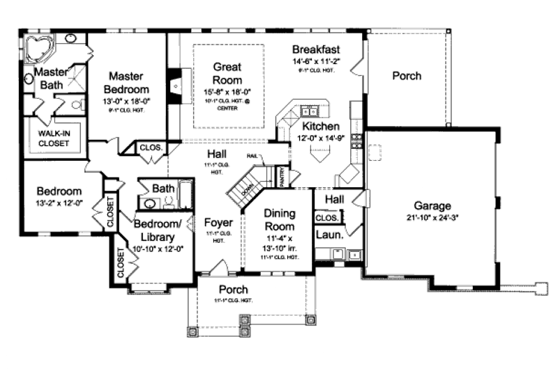 Architectural House Design - Floor Plan - Main Floor for Craftsman House Plan #46-461 - 3 bed, 2 bath