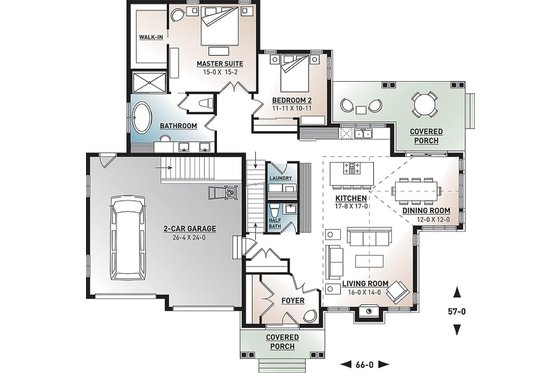 Floor Plan - Main Floor for Traditional House Plan #23-2303 - 3 bed, 3 bath