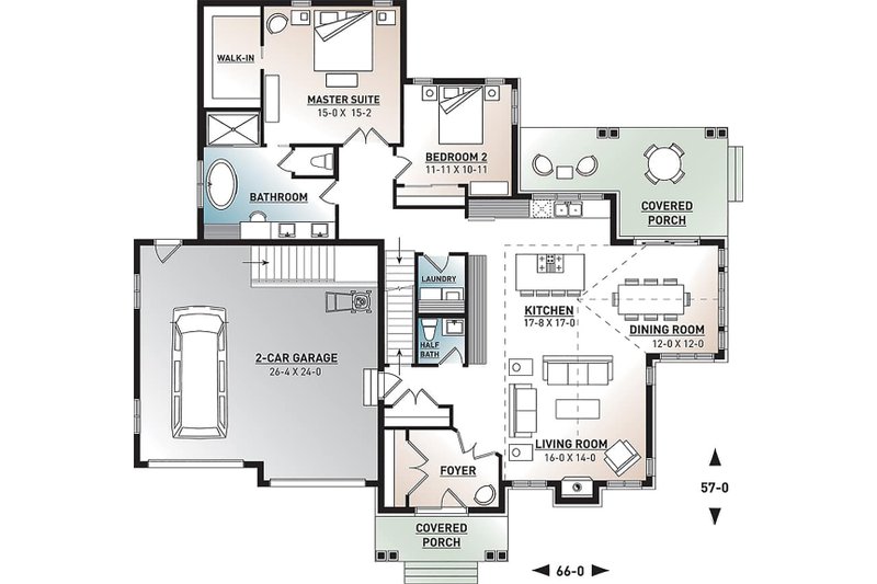 House Blueprint - Floor Plan - Main Floor for Traditional House Plan #23-2303 - 3 bed, 3 bath