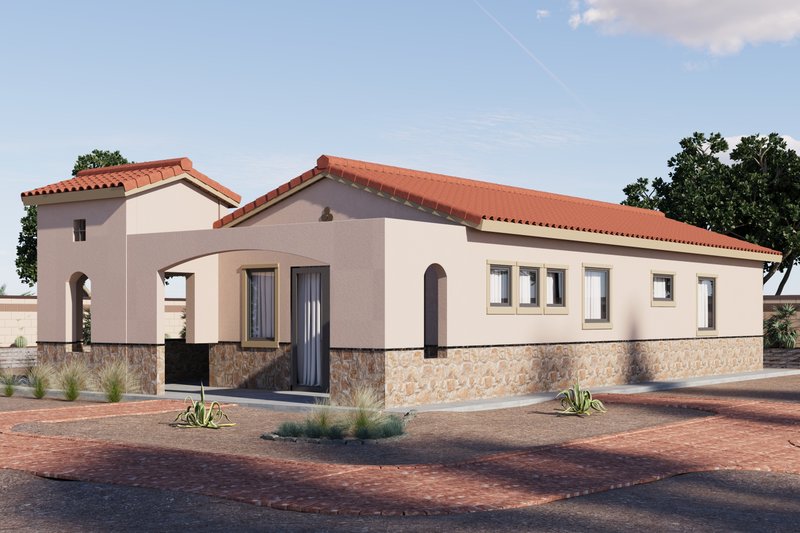 Dream House Plan - Exterior - Front Elevation 3 for Adobe / Southwestern House Plan #1106-98 - 2 bed, 2 bath